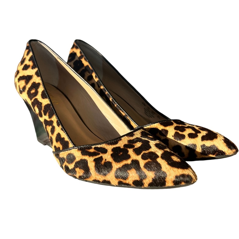 Franco Sarto Leopard Print calf fur wedges